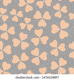 Pastel seamless pattern with three-leaf clover. Repeat abstract botanical pattern. Vector illustration.
