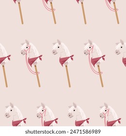 Pastel seamless pattern of toy horse heads for hobbyhorsing 