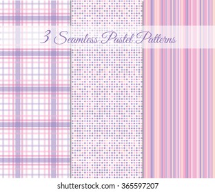 Pastel Seamless Patterns. Soft Color Backgrounds. Pattern Swatches included and made with Global Colors. Vector background.