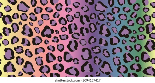Pastel seamless rainbow leopard pattern. Vector cheetah print background. Hippie colorful paper.