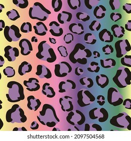 Pastel seamless rainbow leopard pattern. Vector cheetah print background. Hippie colorful paper.