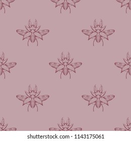 Pastel seamless stag beetles pattern background. Nice and beautiful hand-drawn vector illustration