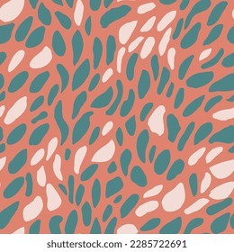 Pastel Seamless Summer Beautiful Scribble Muster. Hippie Continuous Doodle Modern Style, Nahtlose Tapete. Grüne Wiederholungsform Federform Design. 