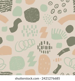 Pastel Seamless Summer Isolated Artwork Backdrop. Bright Continuous Round Beautiful Shape, Seamless Pattern. Dark Repetitive Brushed Graphic Lines Texture