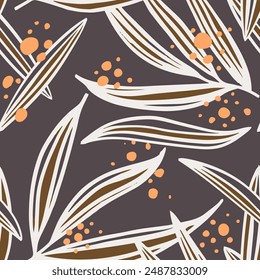 Fondo De Estilo Simple De Verano Sin Costuras Pastel. Palm Garabato Creativo Continuo Blanco, Vector Sin Costura. Arte de Plantilla moderna elegante sin costuras. 