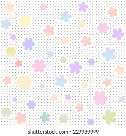 Pastel seamless texture with flowers and small dots