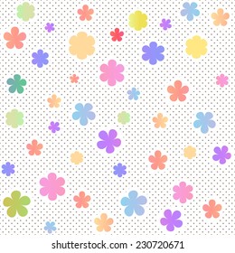 Pastel seamless texture with flowers and small dots