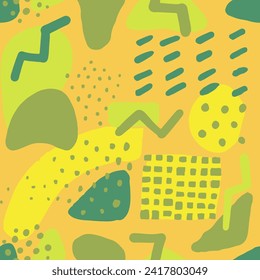 Pastel Seamless Trend Decorative Element Backdrop. Yellow Repetitive Contemporary Isolated Template, Seamless Blob. Green Endless Color Beauty Lines Cover