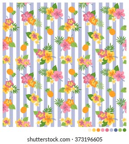 Pastel seamless vector pattern with hibiscus.