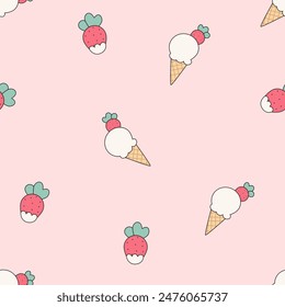 Popsicle de Vector sin costuras y patrón de fresa pastel. Vacaciones de frutas y helados o de verano para papel, cubierta, tela, envoltura de regalo, arte de la pared, decoración interior, tarjeta, regalo de papel, caja del teléfono.