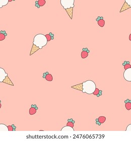 Popsicle de Vector sin costuras y patrón de fresa pastel. Vacaciones de frutas y helados o de verano para papel, cubierta, tela, envoltura de regalo, arte de la pared, decoración interior, tarjeta, regalo de papel, caja del teléfono.