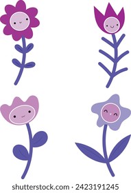 Pastel set of cute flowers kawaii