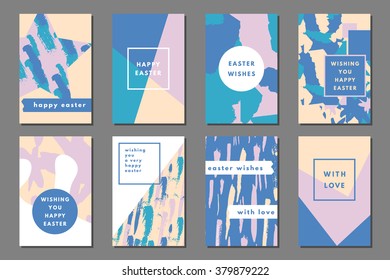 Pastel set of printable journaling cards, creative cards, art prints, hand drawn grunge texture, minimal label design for banner, poster, flyer. Happy Easter greeting cards