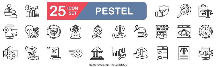 Pastel set of web icons in line style. vector illustration concept relate to economy,society,technology,environment,law,regulation,policy,trend,stability