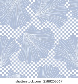 Pastel shells on a checkered background. Seamless background for fabrics, textiles, packaging and wallpaper. Vector illustration