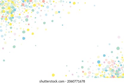 Pastel Shine Fun White Background. Celebrate Splash Pattern. Carnival Dot Backdrop. Rainbow Dust Festival Design.