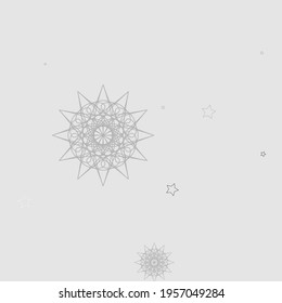 Pastel Silver Holiday Gray New Year Soft Illustration. Christmas Stars White Monochrome Cozy Background. Mandala Mystery Chaotic Sky Grey Pattern. Magic Snow Snowflake Cold Winter Wallpaper.