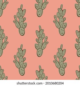 Pastel simple doodle cacti seamless pattern, cactus minimalist art print wallpaper background.