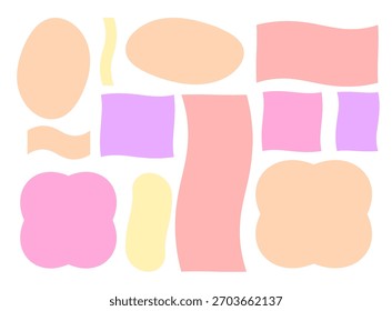 Pastel Simple Frame Set. Decorative Empty Border Symbol Bundle. Soft Colored Canvas Cartoon Art Collection. Minimalist Abstract Shape Symbol Icon.