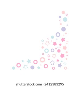 Pastel simple stars and circles corner particles. Vector illustration.
