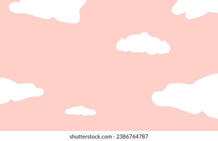 Pastel sky background with white clouds. Vector background.