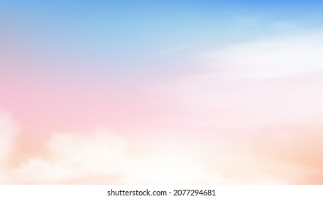 Cielo pastel en azul, rosa y naranja por la mañana, cielo colorido colorido de fantasía, ilustración vectorial fondo dulce para cuatro estaciones primavera, verano, otoño, invierno banner de vacaciones