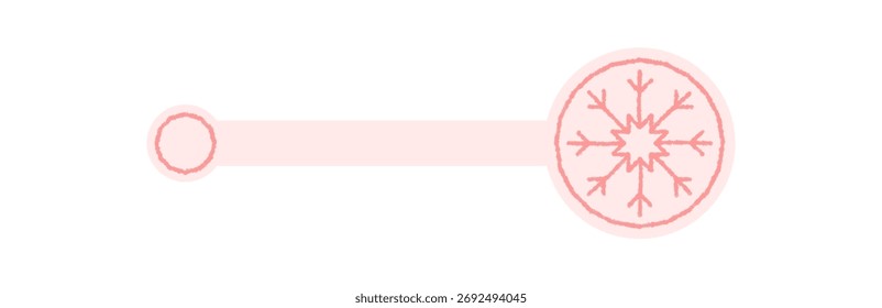 Copo de nieve pastel y icono de sello de caja helada. El adorno de invierno forma una etiqueta de escarcha fría con efecto frío y crayón para el empaque de Navidad. El color rosa suave resalta el emblema estacional para el cierre de la caja.