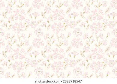 Pastel soft or gently flowers seamless pattern. Vector hand drawn. Simple pink brush floral background. Template for design, textile, fashion, surface design, fabric, interior decor, wallpaper