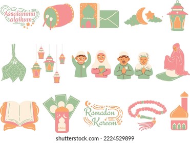 Pastel soft moslem illustration set