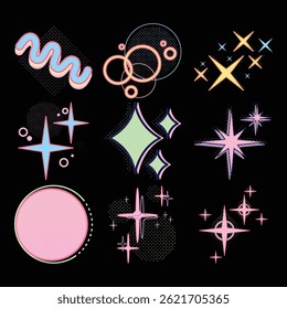 Pastel Sparkle Star Retro Citypop Decorar Textura Ponto Meio-Tom Contorno Brilhante Abstrato