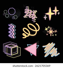 Pastel Sparkle Star Retro Citypop Decorar Textura Ponto Meio-Tom Contorno Brilhante Abstrato