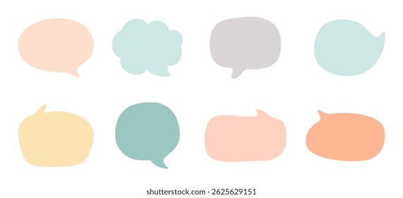 Pastel speech bubble collection in soft muted tones. Hand-drawn vector shapes ideal for social media posts, journaling, scrapbooking, wellness quotes, and branding design.