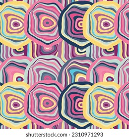 Pastel Spiral Psychedelic Design. Pink blue yellow groovy illusion background