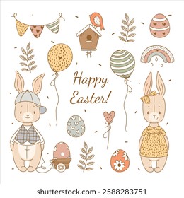 Pastel Spring Bunny with Balloons for Easter