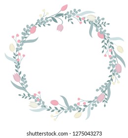 Pastel Spring Flower Wreath. Sale Frame - Vector