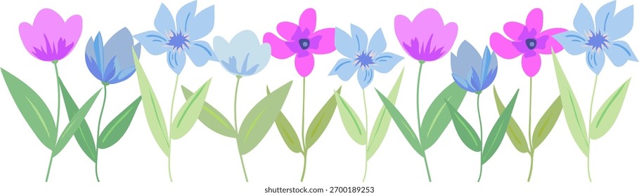 pastellfarbene Frühlingsblumen Rand Vektorgrafik florale horizontale Kopfzeile Banner Rahmen einzelne Hintergrund Grußkarte Hochzeit Einladung Webdesign