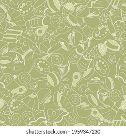 Pastel spring green overlapping cute seamless pattern.
