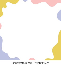 Pastel Square Background With Organic Irregular Fun Shapes And Blobs Frame Border. 