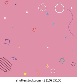 Pastel Square Ring Violet Stars Wave Circle Geometrical Design. Rectangle Bright Pink Orange Zigzag Oval Red Background. Blue Yellow Colorful Hearts Sweet Purple Simple Simple Hipster Art.
