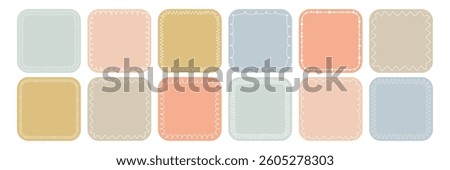Pastel square sticker set with hand drawn doodle borders. Square frame with playful outlines. Ideal for planner, journaling, scrapbooking, packaging, digital design, craft product label, gift tag