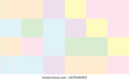 Pastel Squares Abstract Background for Creative Design Projects, Featuring Soft Tones of Blue, Pink, Green, Yellow and Peach in a Geometric Layout