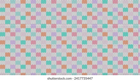 Pastel squares knitted pattern, Festive Sweater Design. Seamless Knitted Pattern