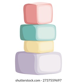 Pastel Stacking Blocks Toy Tower Isolated, Soft Color Cubes For Nursery Learning, Toddler Playroom Decor