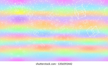 Pastel star glow fantasy universe hologram magic. Cubic floating modern dream holiday hologram fantasy land beautiful blur object vector illustration background
