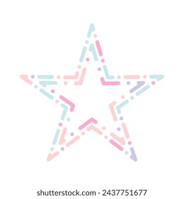 Pastel star, irregular dash shape. Vector illustration.