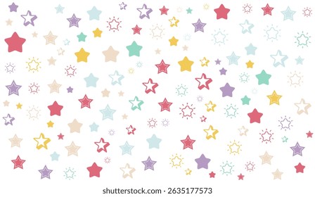 Pastel Starry Dreamscape: A Whimsical Background of Playful Stars in Gentle Hues Ideal for Celebratory Designs and Child-Friendly Projects, Seamless Pattern for Creative Projects