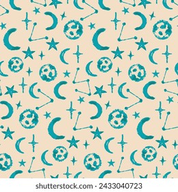 Pastel starry night sky seamless pattern