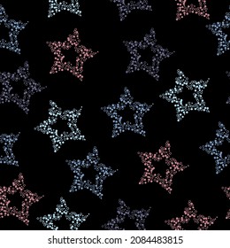 Pastel stars on black seamless background. Modern paint pattern for birthday card, party invitation, wallpaper sale, holiday wrapping paper, fabric, bag print.
