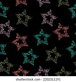 Pastel stars black seamless background  Seamless pattern and multicolored glitter textured stars the black background 
