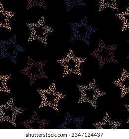 Pastel stars on black seamless background. Abstract template for card, wallpaper, album, scrapbook, holiday wrapping paper, textile fabric, clothing, t-shirt design, etc.